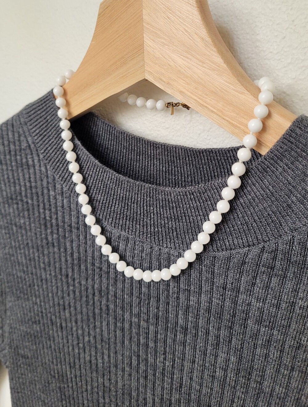 Monet Vintage 16" White Knotted Glass Bead Necklace